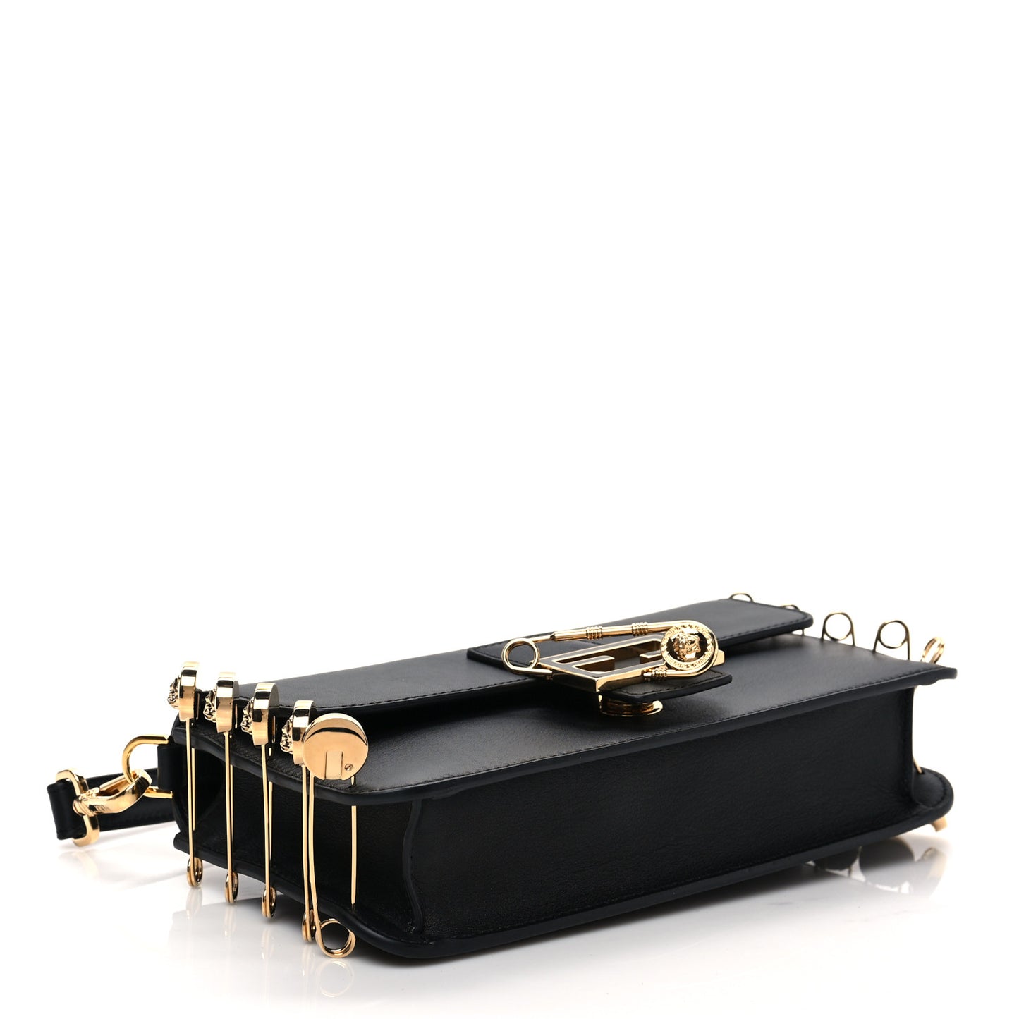 X VERSACE Vitello Seta Fendace Brooch Baguette Black