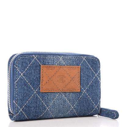 Chanel Denim Quilted Zip Coin Purse Blue 3 of 8