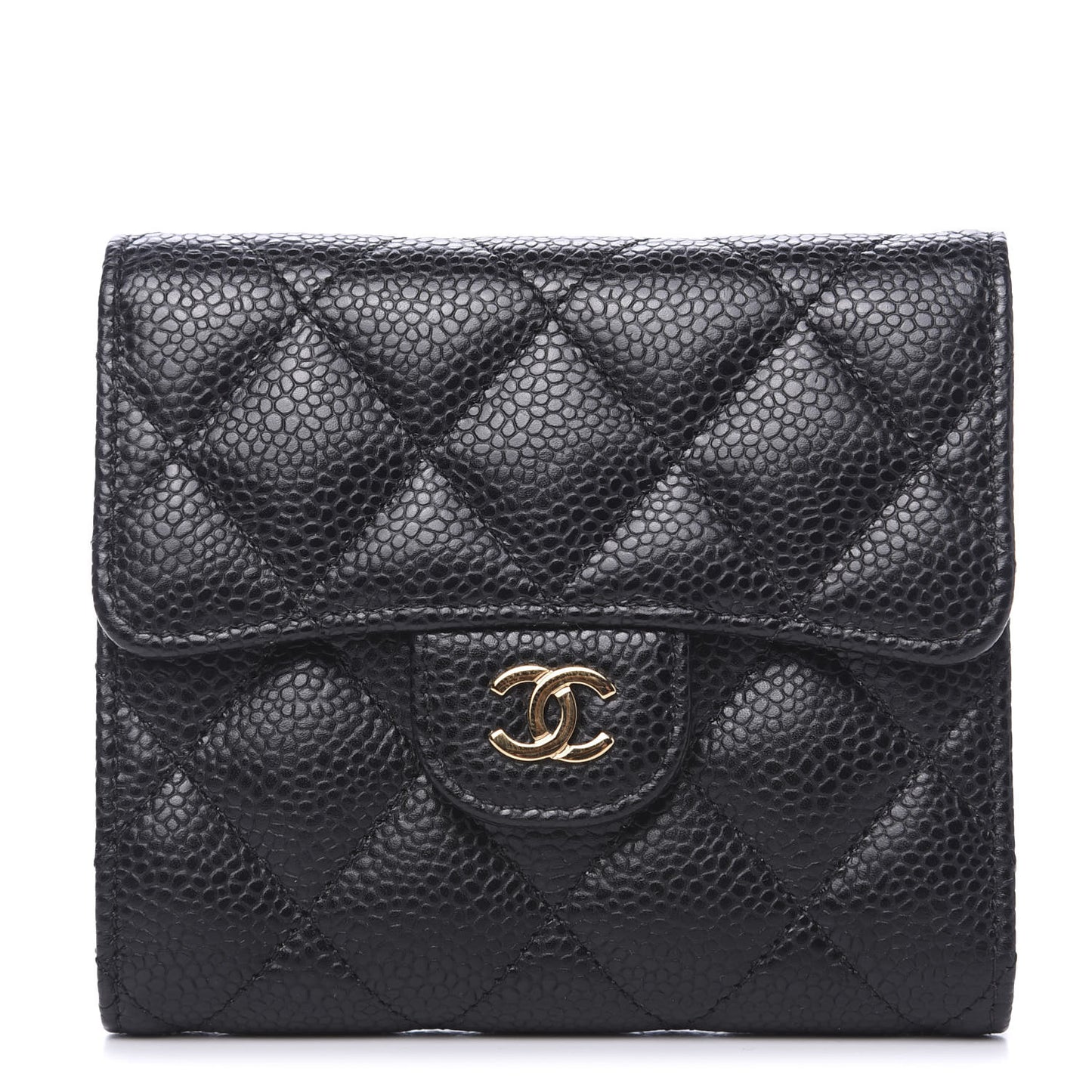Caviar Quilted Compact Flap Wallet Black