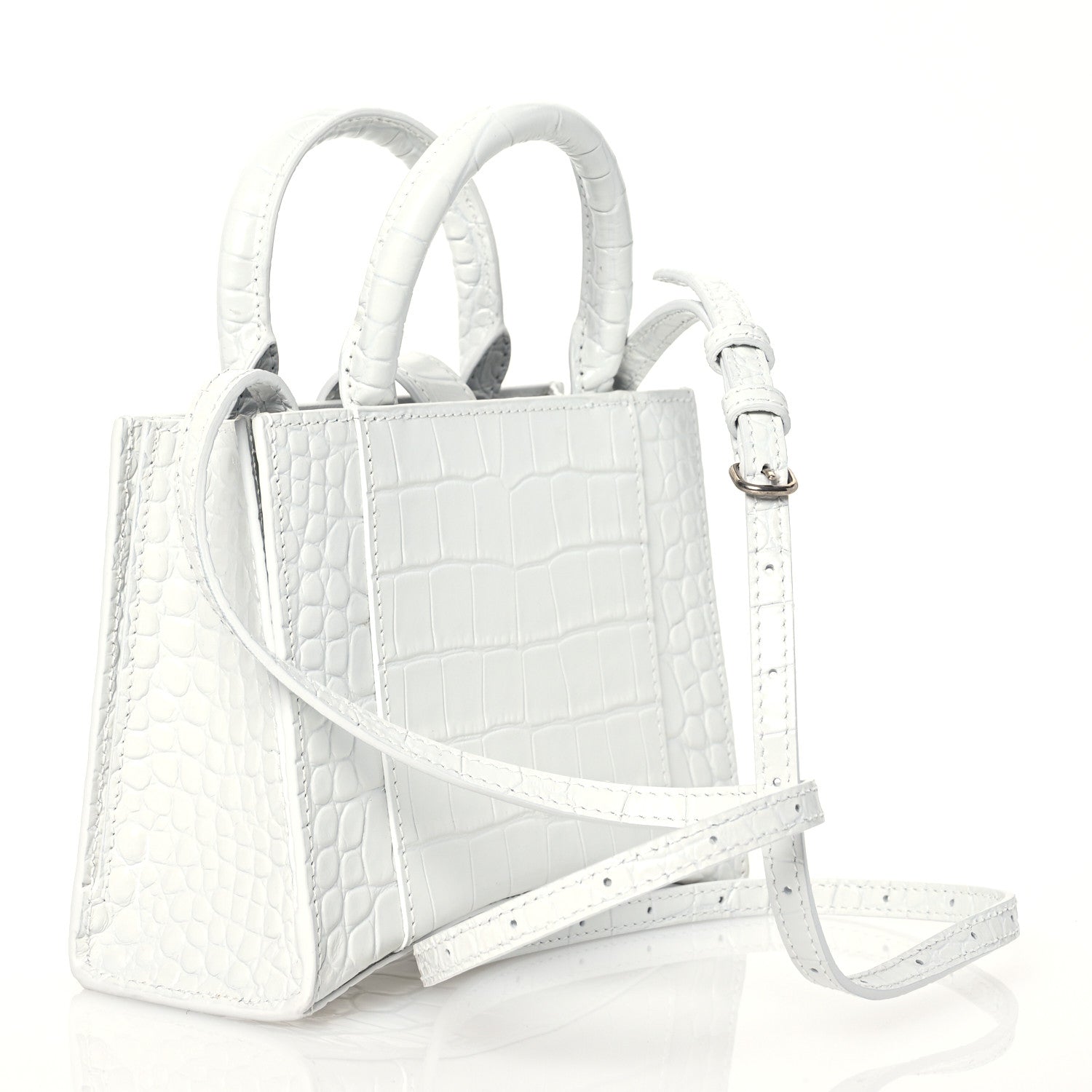 Balenciaga Shiny Calfskin Crocodile Embossed XXS Hourglass East West Tote White 3 of 10
