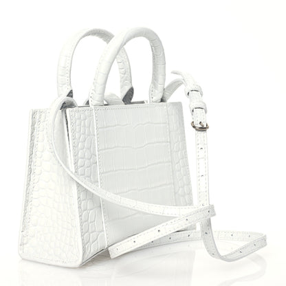 Balenciaga Shiny Calfskin Crocodile Embossed XXS Hourglass East West Tote White 3 of 10