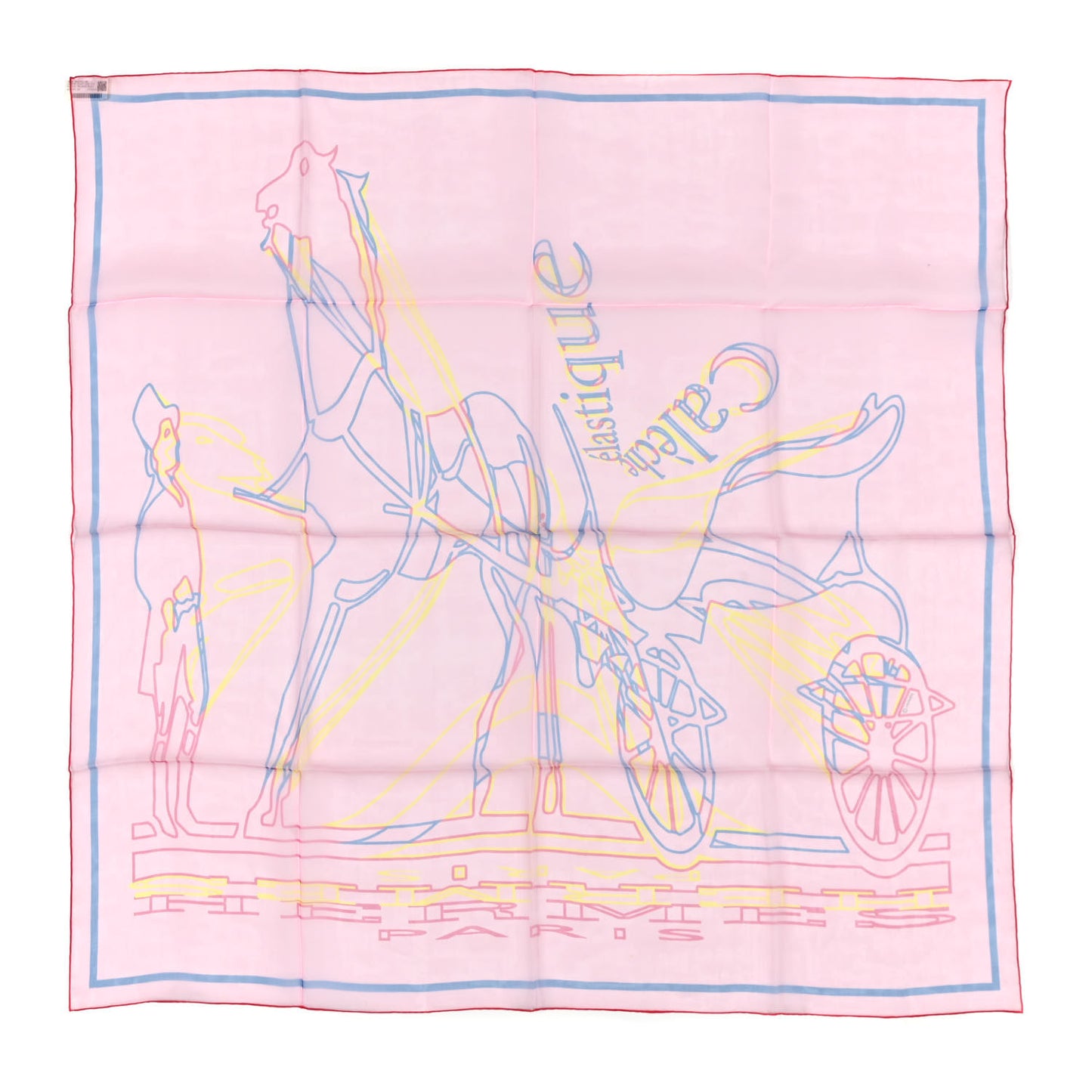 Silk Mousseline Caleche Elastique Scarf 90 Rose Malabar Bleu