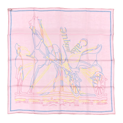Hermes Silk Mousseline Caleche Elastique Scarf 90 Rose Malabar Bleu 1 of 4