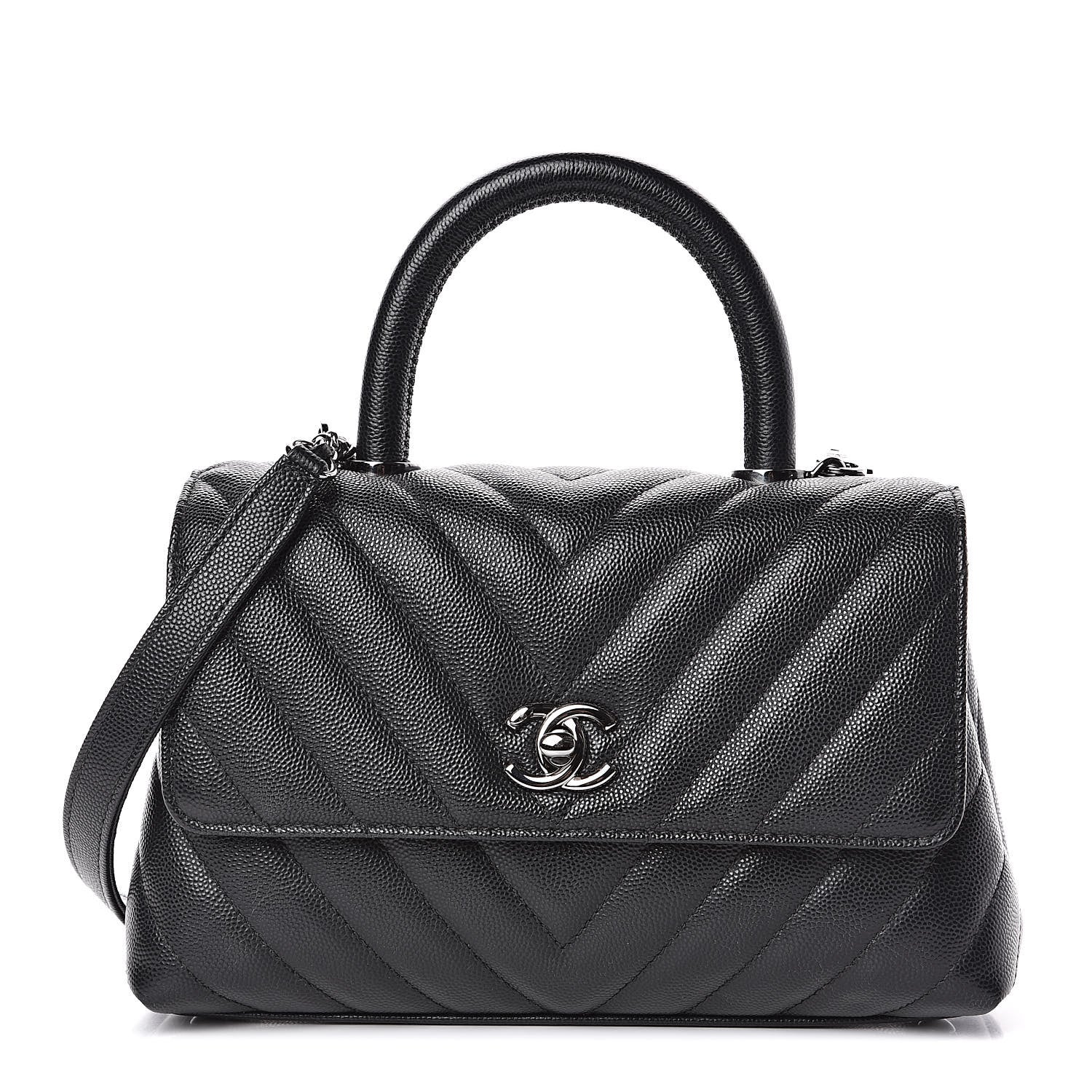 Chanel Caviar Chevron Quilted Mini Coco Handle Flap Black 1 of 12