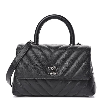Chanel Caviar Chevron Quilted Mini Coco Handle Flap Black 1 of 12