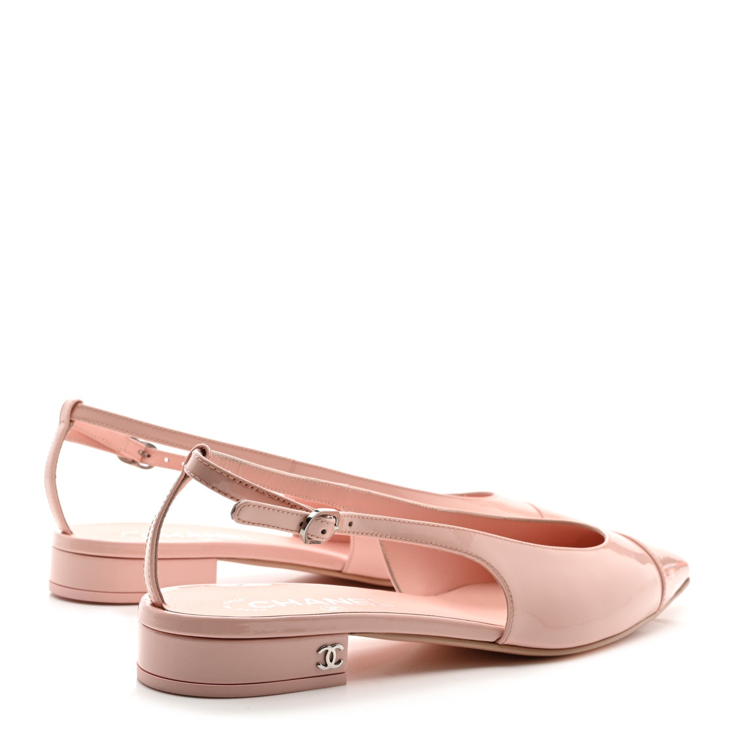 Chanel Patent Calfskin Cap Toe Slingback Flats 38.5 Light Pink 4 of 9