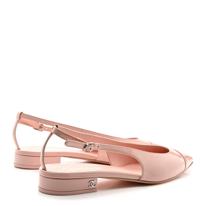 Chanel Patent Calfskin Cap Toe Slingback Flats 38.5 Light Pink 4 of 9
