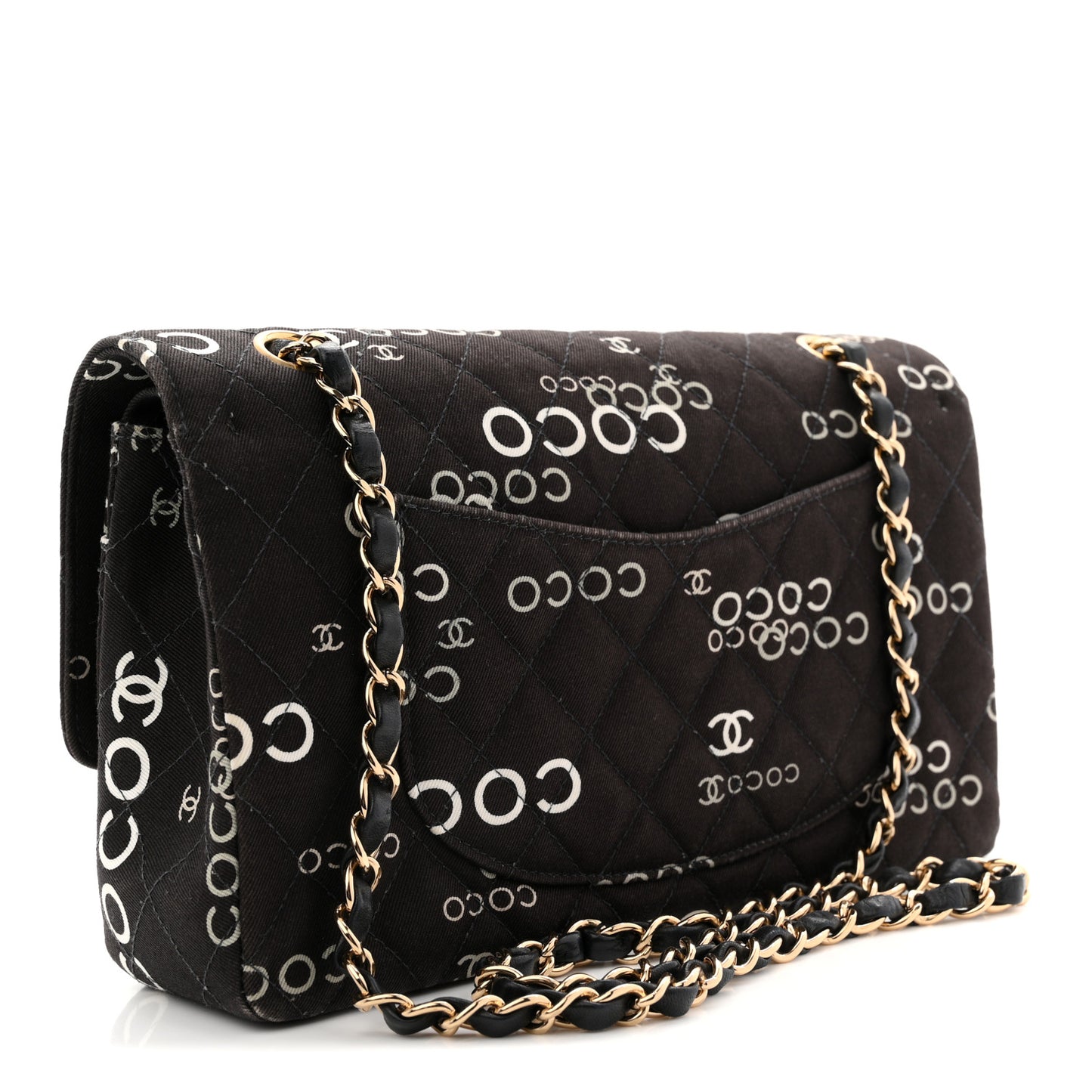 Canvas Coco Printed Quilted Medium Double Flap Black White