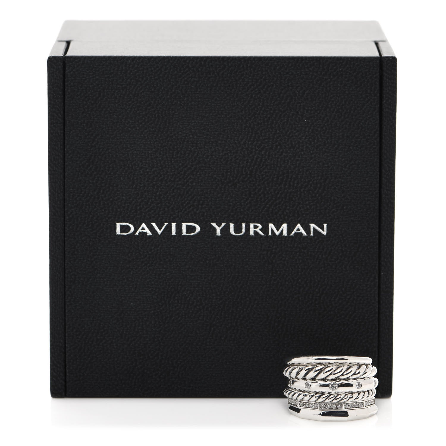 David Yurman Sterling Silver Diamond 16mm Stax Wide Stacked Ring 52 6 5 of 5