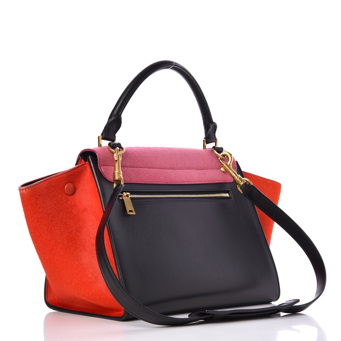 Pony Hair Smooth Calfskin Small Tri-Color Trapeze Pink
