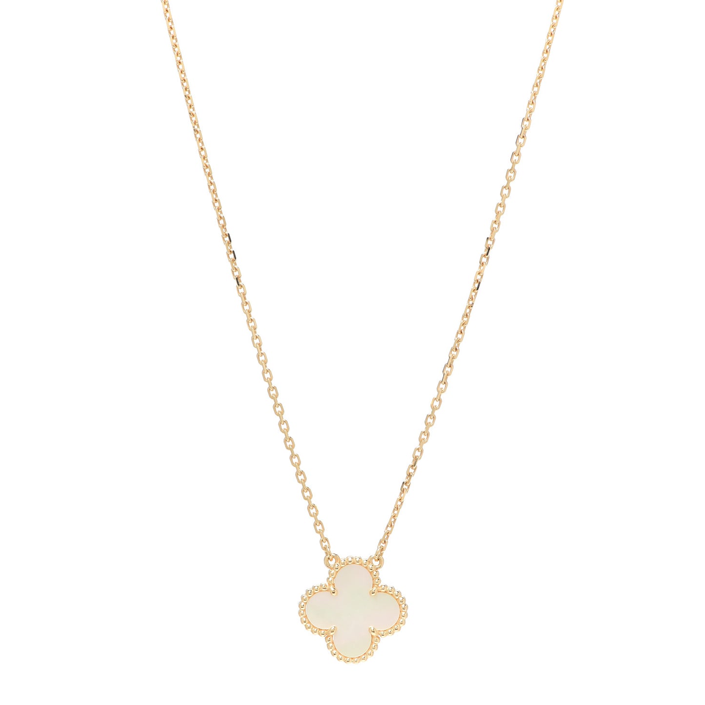 18K Yellow Gold Mother of Pearl Vintage Alhambra Pendant Necklace