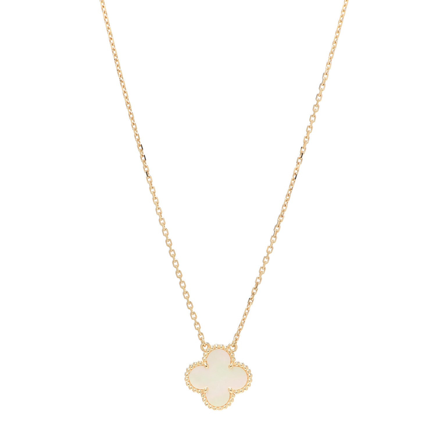 Van Cleef & Arpels 18K Yellow Gold Mother of Pearl Vintage Alhambra Pendant Necklace 1 of 6