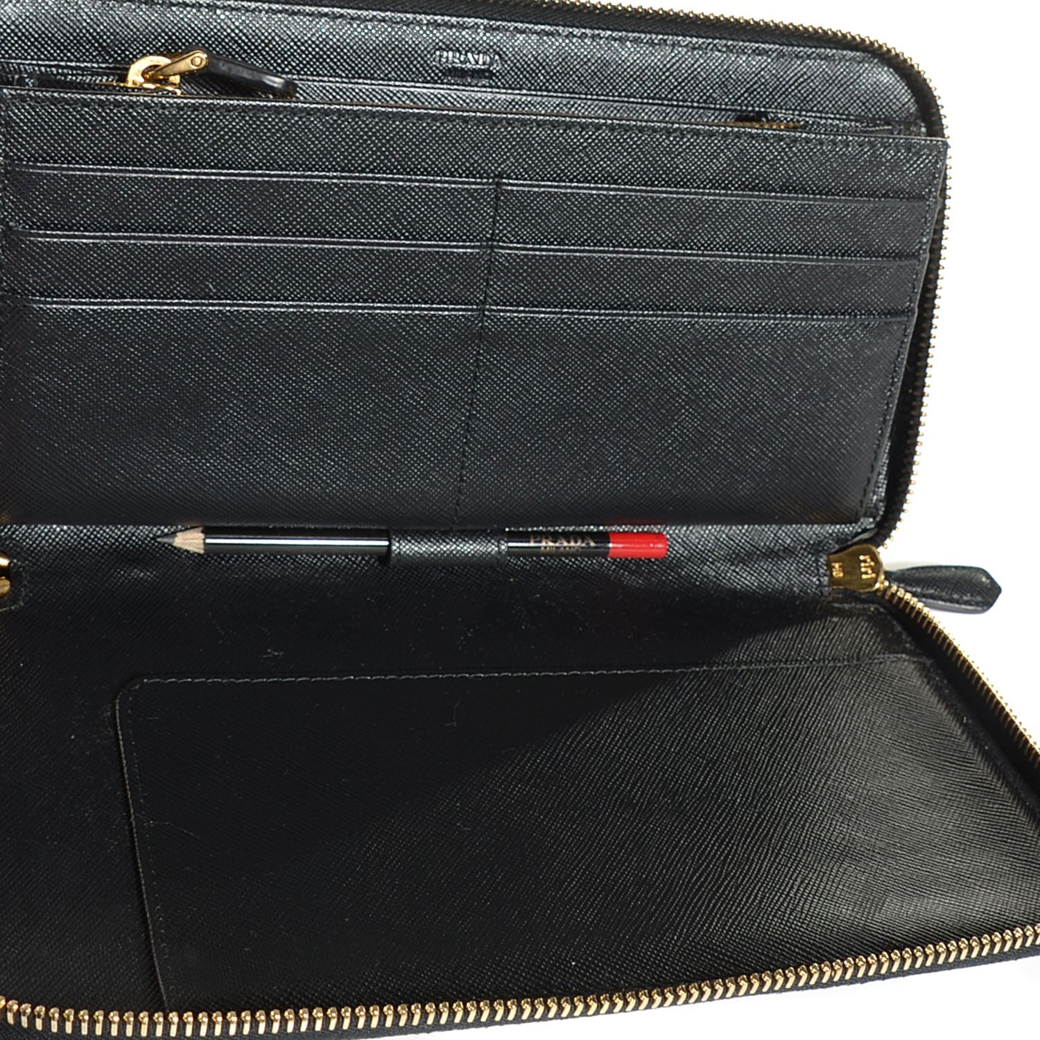 Prada Saffiano Metal Large Zip Around Travel Wallet Nero Black 6 of 9