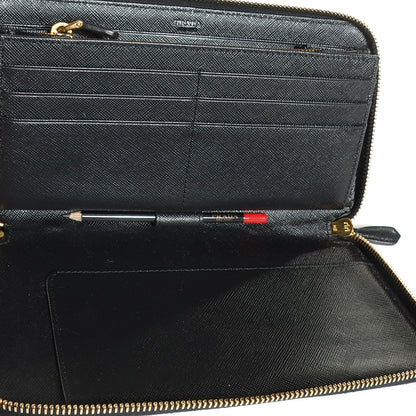 Prada Saffiano Metal Large Zip Around Travel Wallet Nero Black 6 of 9