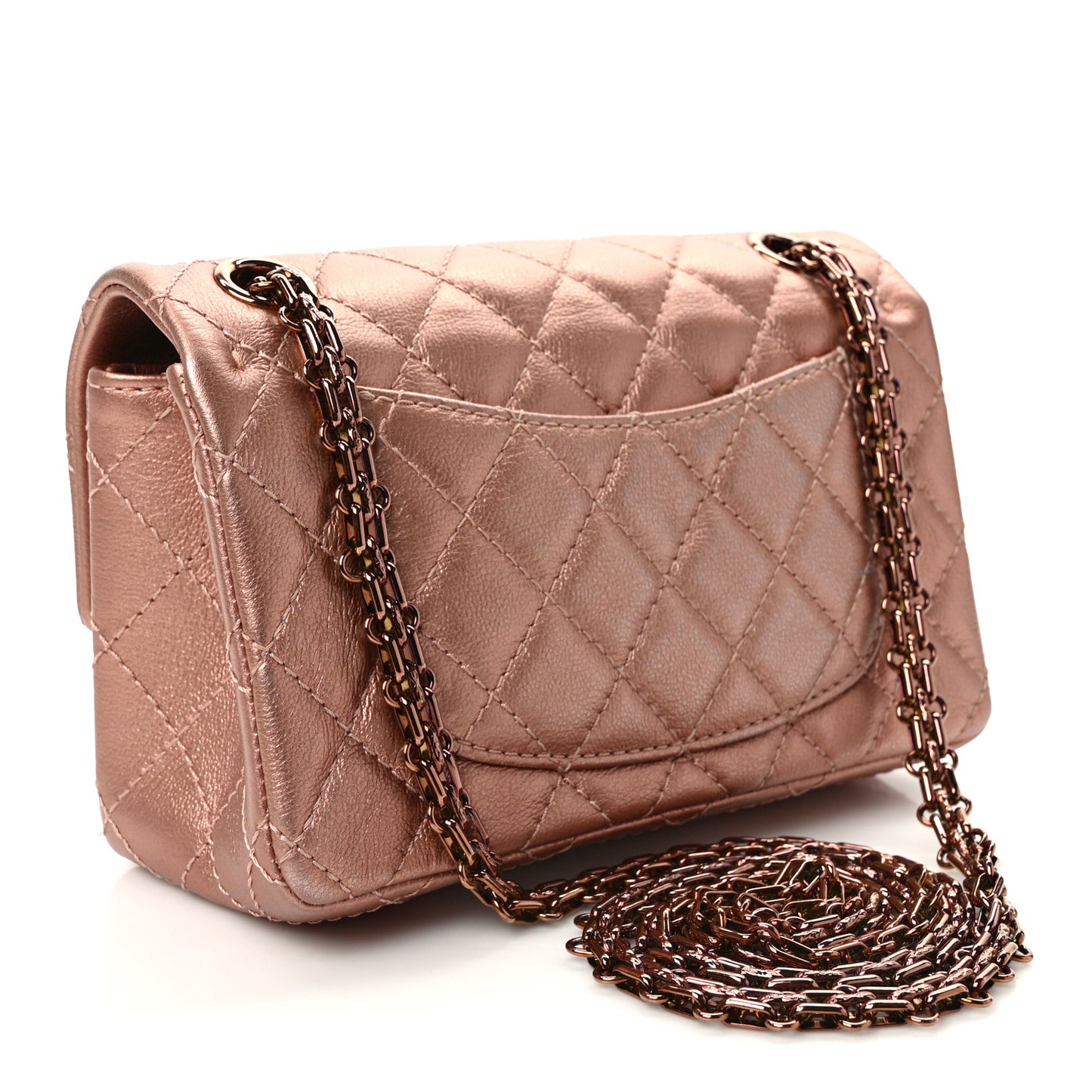 Metallic Grained Calfskin Quilted 2.55 Reissue Mini Flap Copper Pink