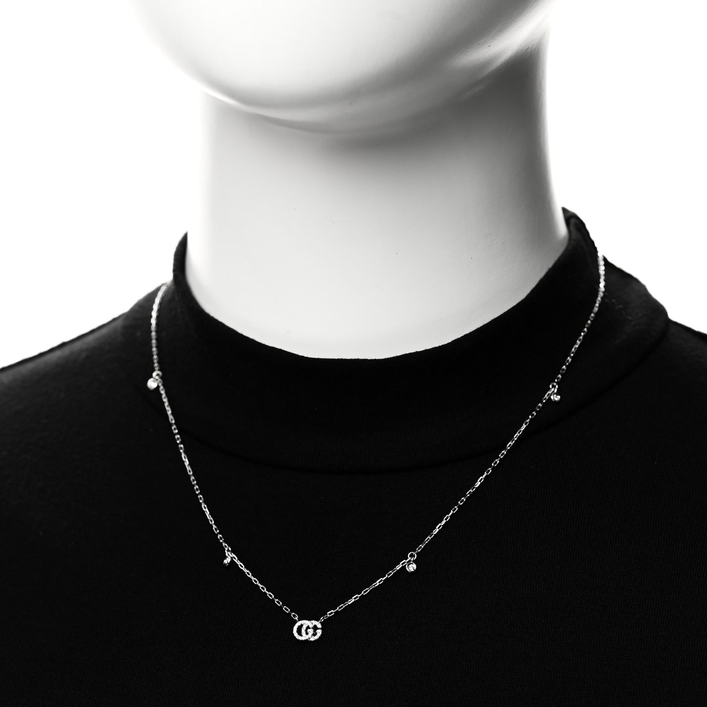 18K White Gold Diamond Running GG Pendant Necklace