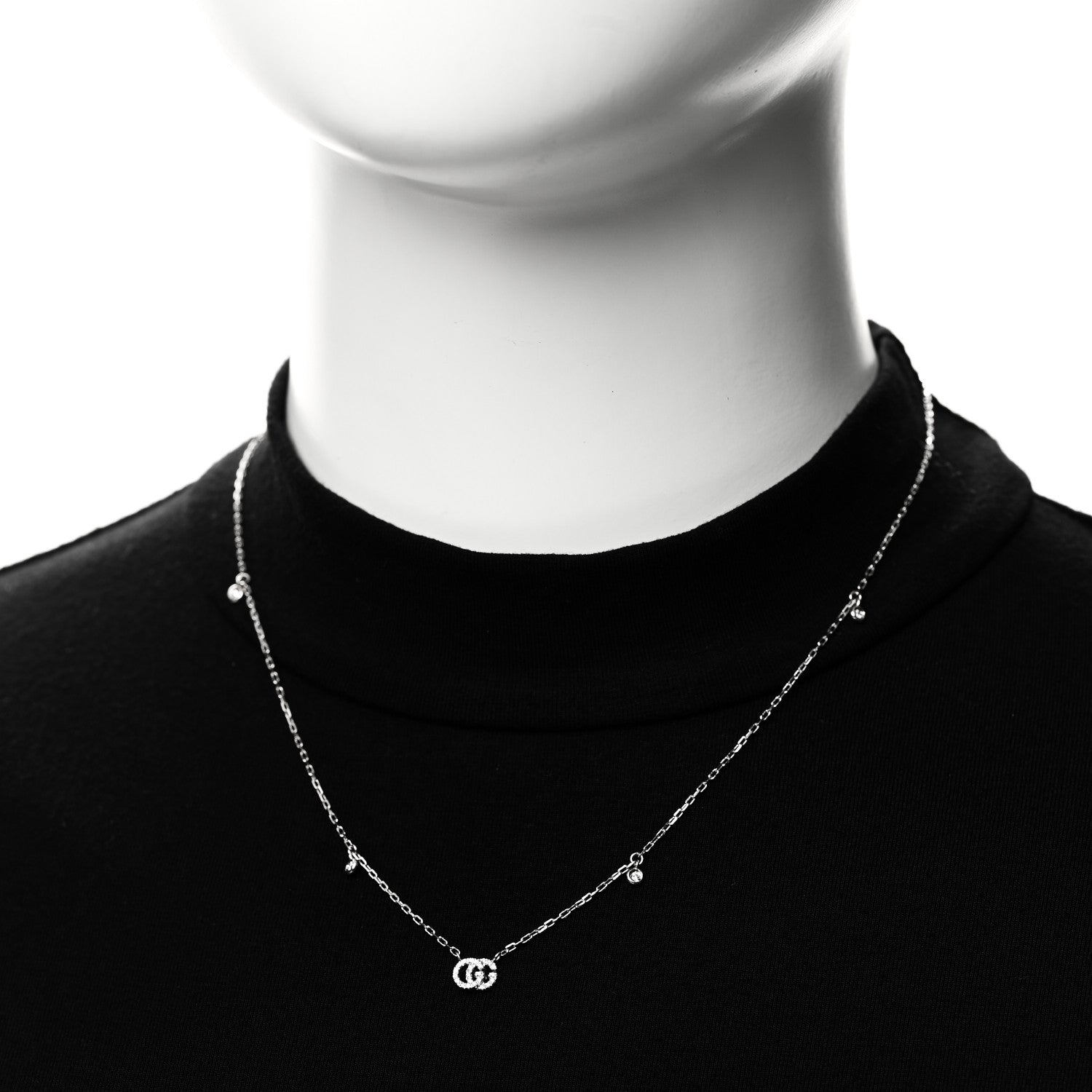 Gucci 18K White Gold Diamond Running GG Pendant Necklace 2 of 6