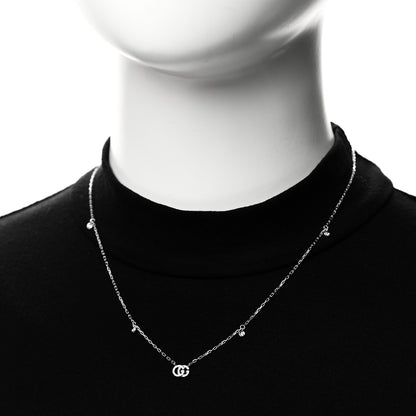 Gucci 18K White Gold Diamond Running GG Pendant Necklace 2 of 6
