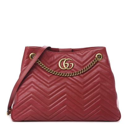Gucci Calfskin Matelasse Medium GG Marmont Shoulder Tote Bag Hibiscus Red 1 of 15