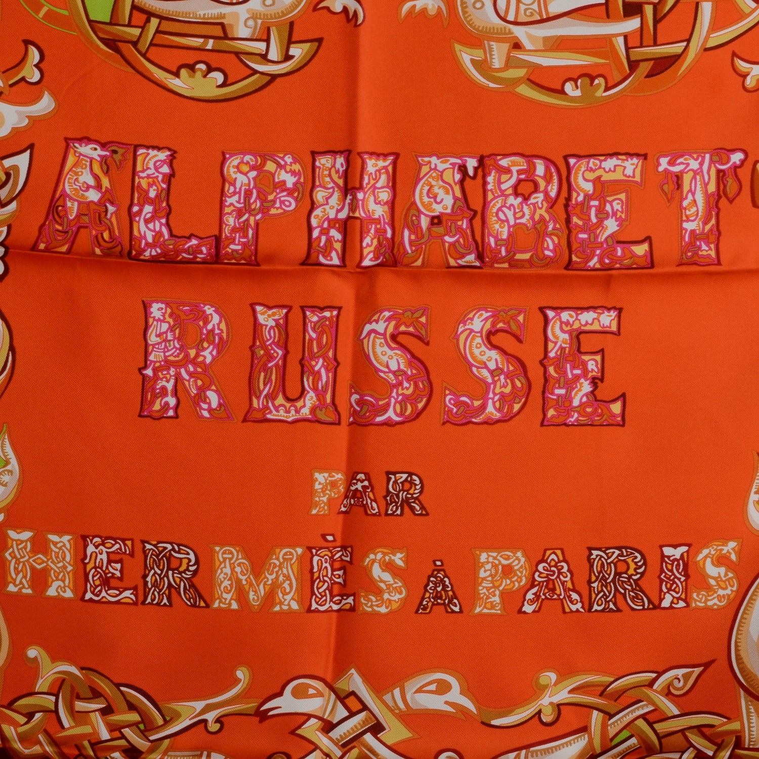 Hermes Silk Alphabet Russe Scarf 90 Orange 1 of 5