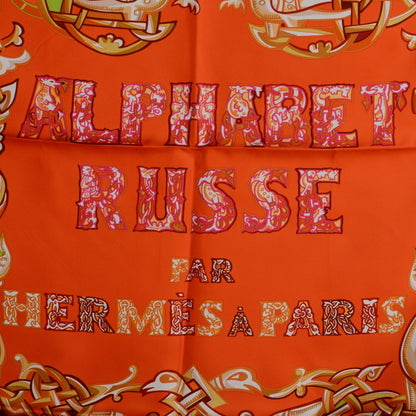 Hermes Silk Alphabet Russe Scarf 90 Orange 1 of 5