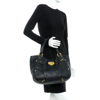 Prada Vitello Daino Pushlock Tote Black 2 of 8