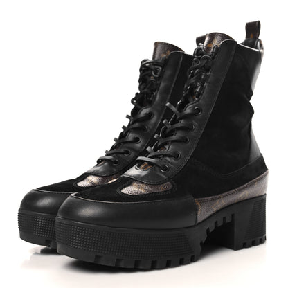 Louis Vuitton Suede Calfskin Monogram Laureate Platform Desert Boots 41 Black 4 of 10