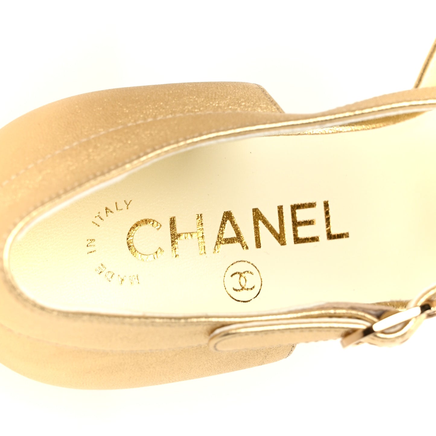 Laminated Lambskin Cap Toe CC Mary Jane Pumps 39.5 Gold Black