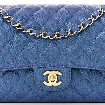 Chanel Iridescent Caviar Quilted Medium Double Flap Dark Blue 8 of 10
