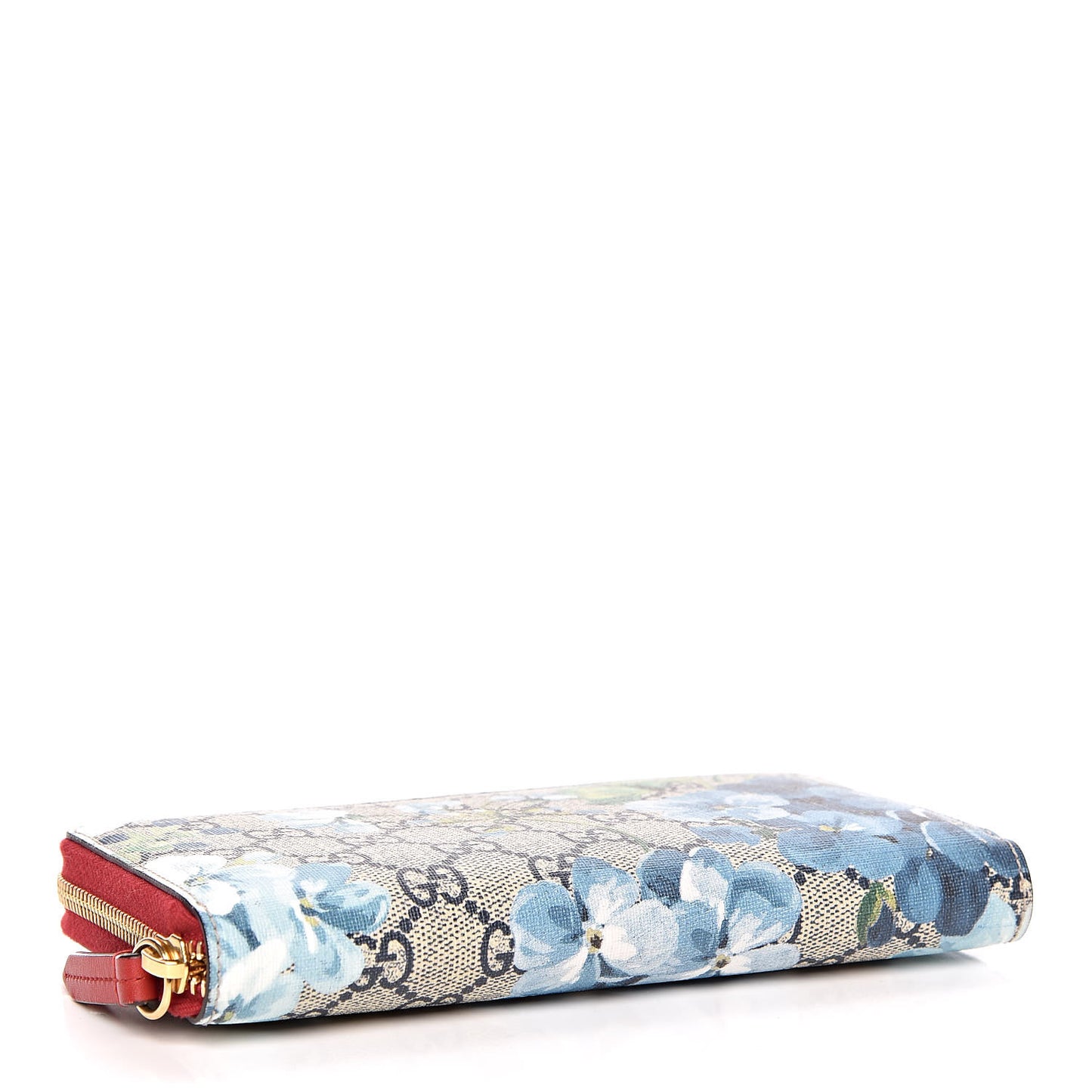 GG Supreme Monogram Blooms Zip Around Wallet Blue Red