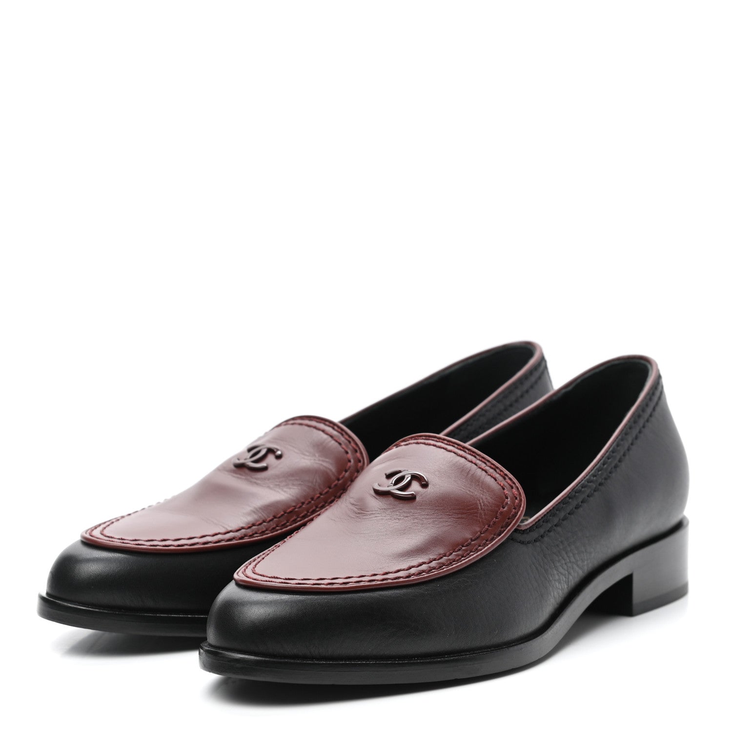 Chanel Calfskin CC Mocassin Loafers 36 Brown Black 3 of 7
