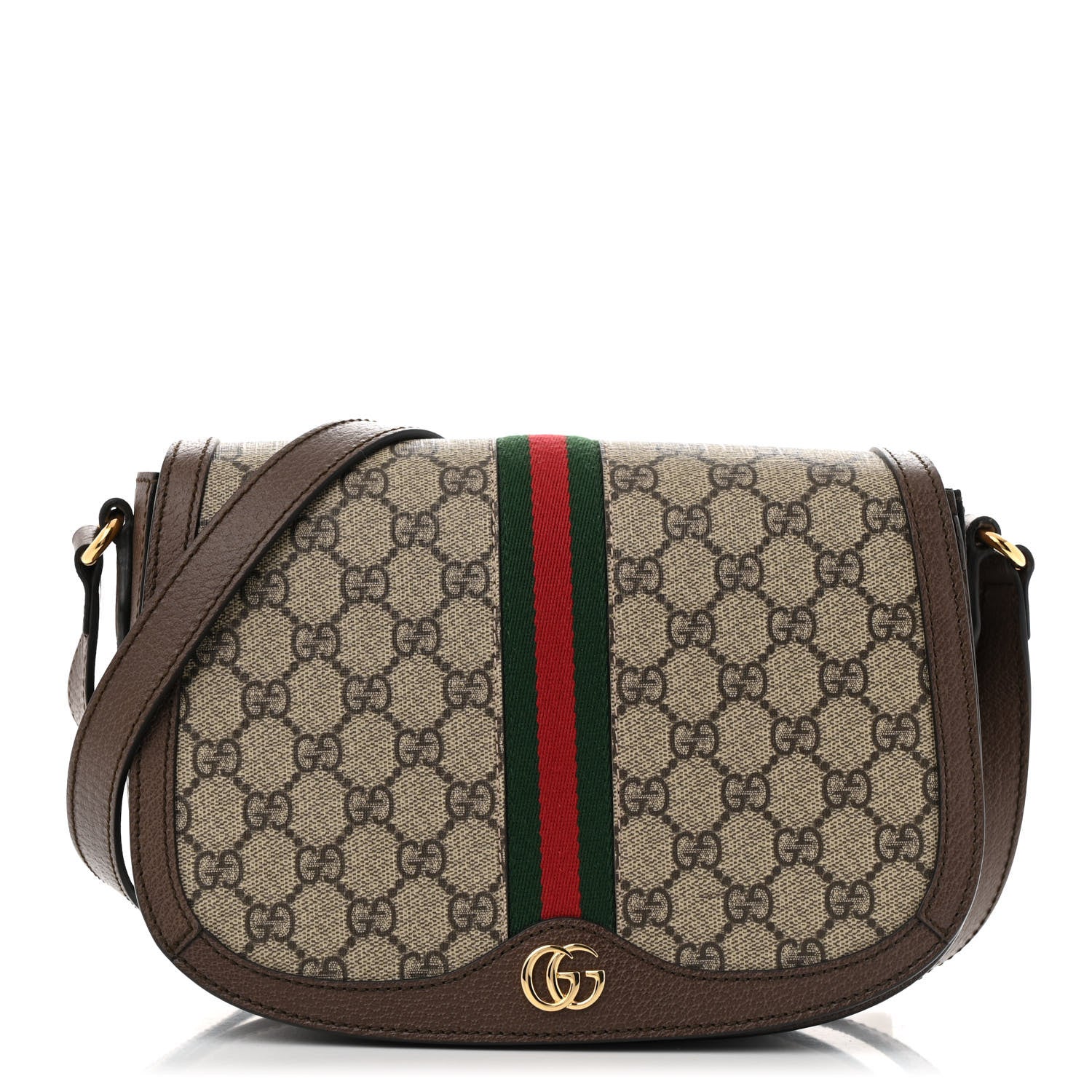 Gucci GG Supreme Monogram Web Small Ophidia Flap Messenger Bag Brown 1 of 15