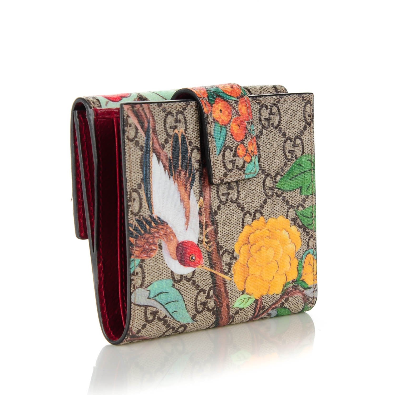 Gucci GG Supreme Monogram Tian French Flap Wallet Beige Multicolor