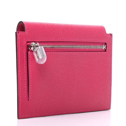 Hermes Epsom Kelly Pocket Compact Wallet Rouge Sellier Framboise Rose Shocking 3 of 8