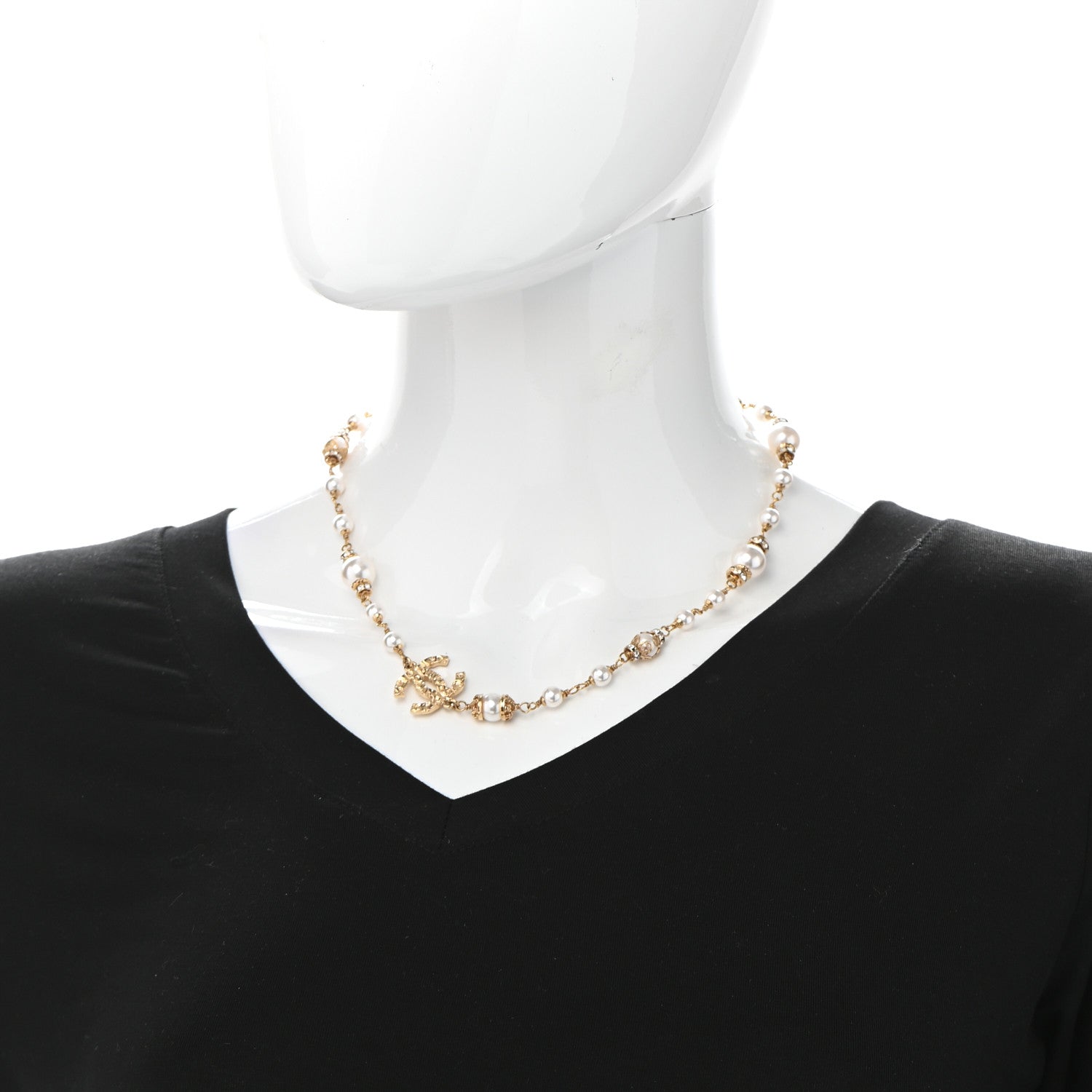 Chanel Pearl Crystal Textured CC Short Necklace Gold 2 of 5