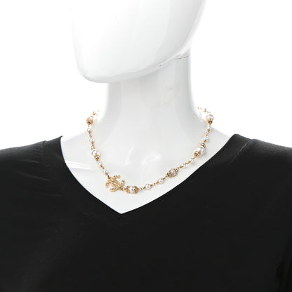 Chanel Pearl Crystal Textured CC Short Necklace Gold 2 of 5