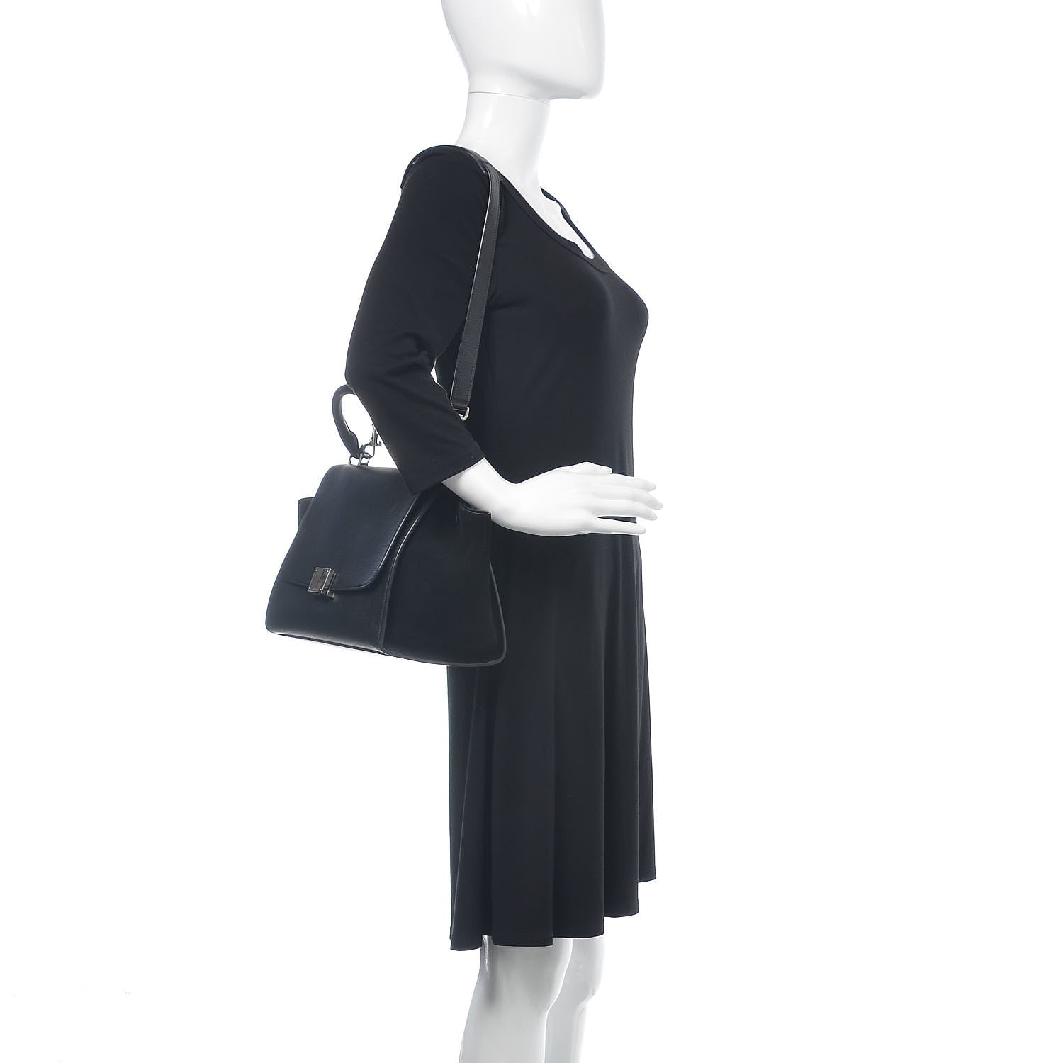 Celine Drummed Calfskin Suede Small Trapeze Black 3 of 16