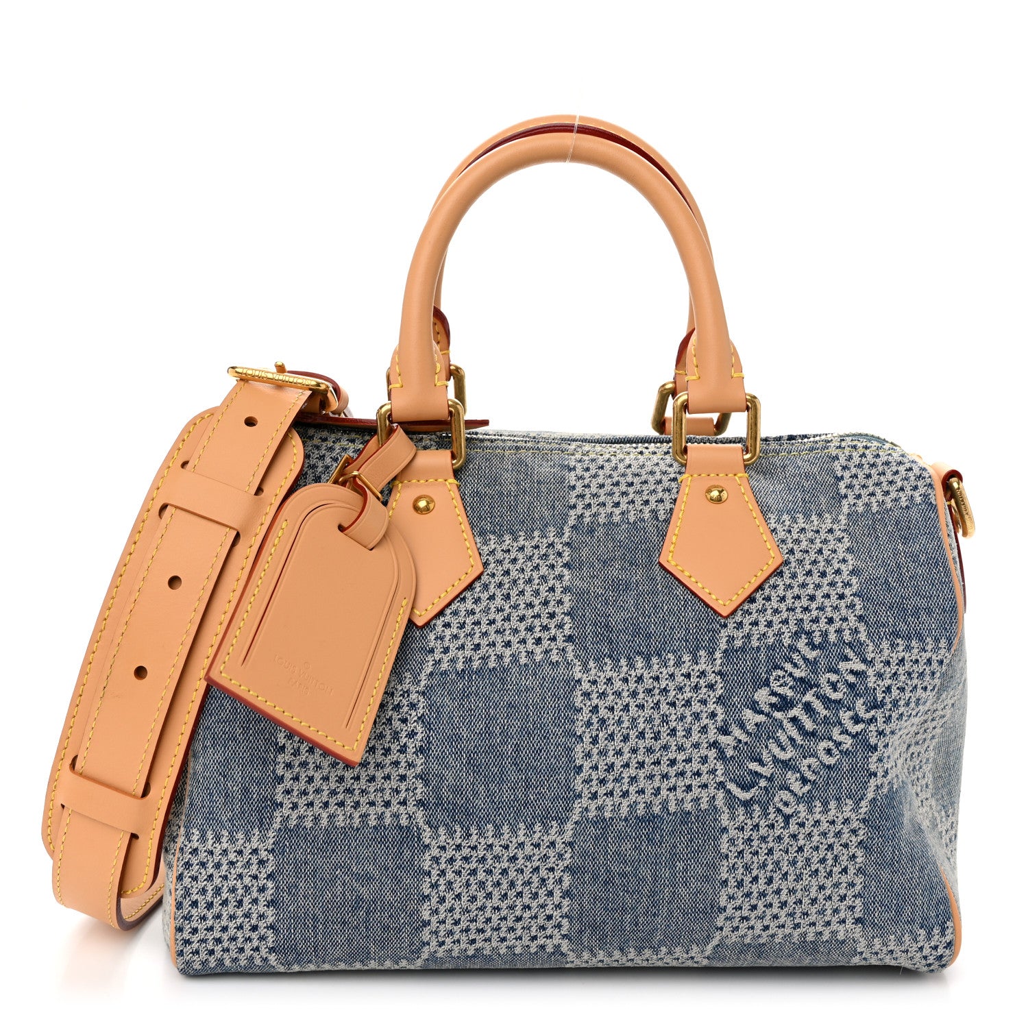 Louis Vuitton Damier Denim 3D Speedy Bandouliere 25 Bleu 1 of 10
