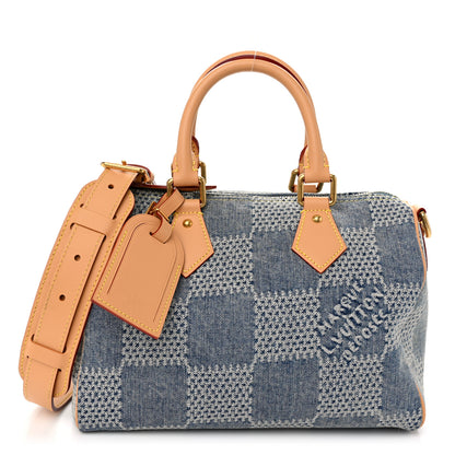 Louis Vuitton Damier Denim 3D Speedy Bandouliere 25 Bleu 1 of 10