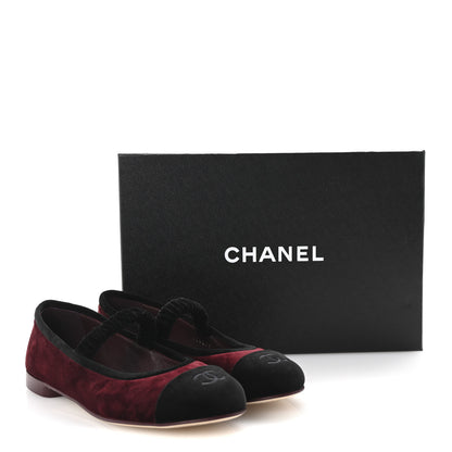 Chanel Velvet Mary Jane Flats 37 Burgundy Black 10 of 10