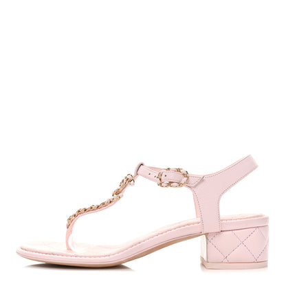 Chanel Lambskin Chain CC Logo Thong Sandals 38 Light Pink 1 of 9
