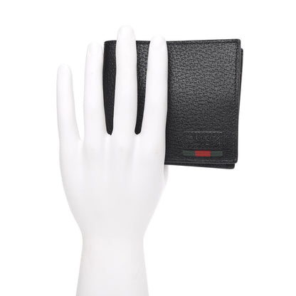 Gucci Calfskin Boar Effect Web Bi-Fold Wallet Black 2 of 6