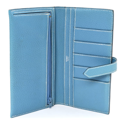 Hermes Taurillon Clemence Bearn Gusset Wallet Blue Jean 5 of 7