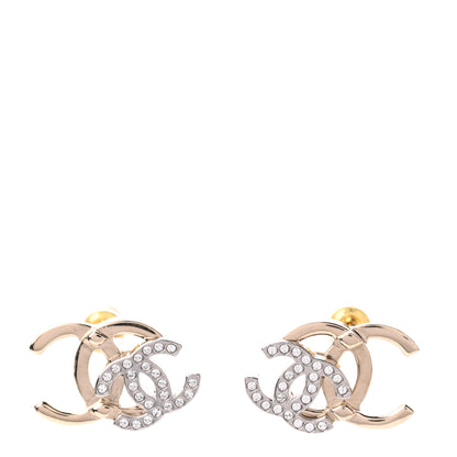 Chanel Crystal Double CC Earrings Gold Silver 1 of 5