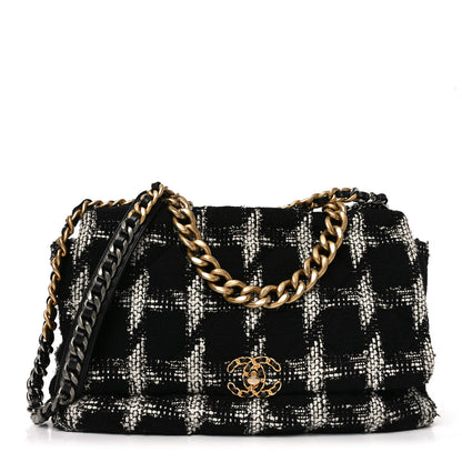 Chanel Tweed Quilted Maxi Chanel 19 Flap Black White 1 of 10