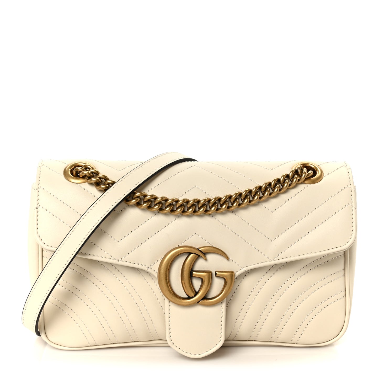 Calfskin Matelasse Small GG Marmont Shoulder Bag White