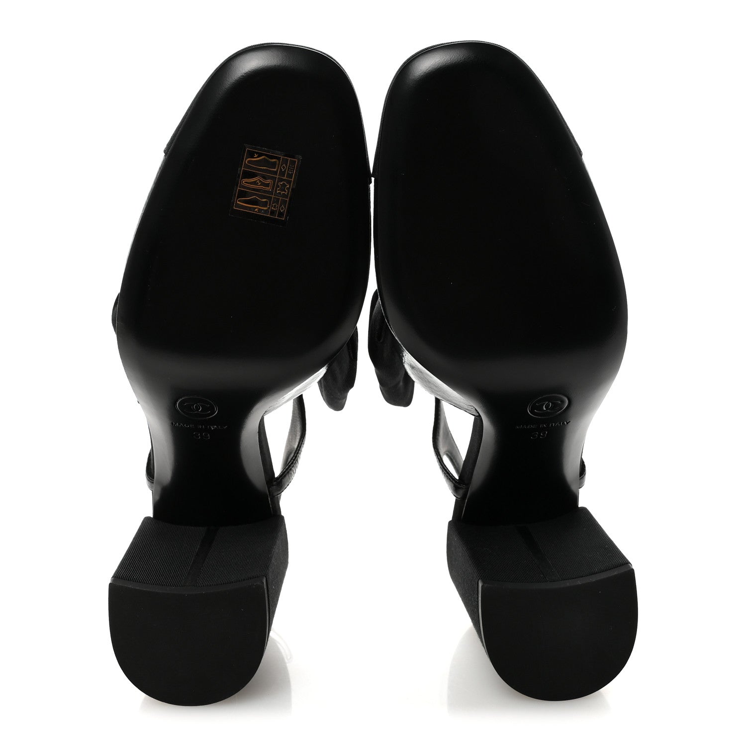 Chanel Crumpled Shiny Fabric Grosgrain Cap Toe Camellia Bow Slingback Pumps 39 Black 11 of 18