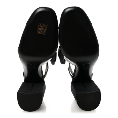 Chanel Crumpled Shiny Fabric Grosgrain Cap Toe Camellia Bow Slingback Pumps 39 Black 11 of 18