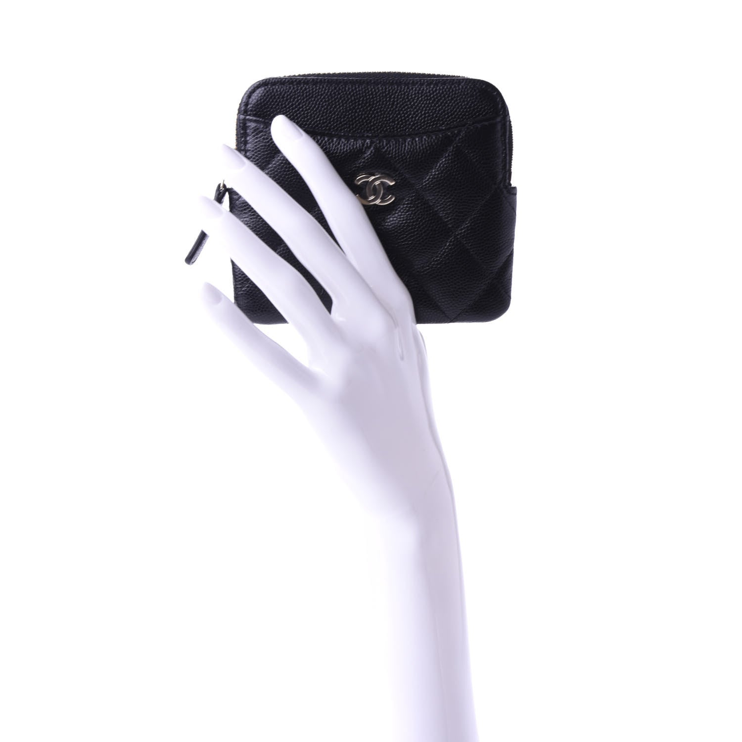 Chanel Caviar Quilted Zip Card Holder Wallet Black 2 of 8
