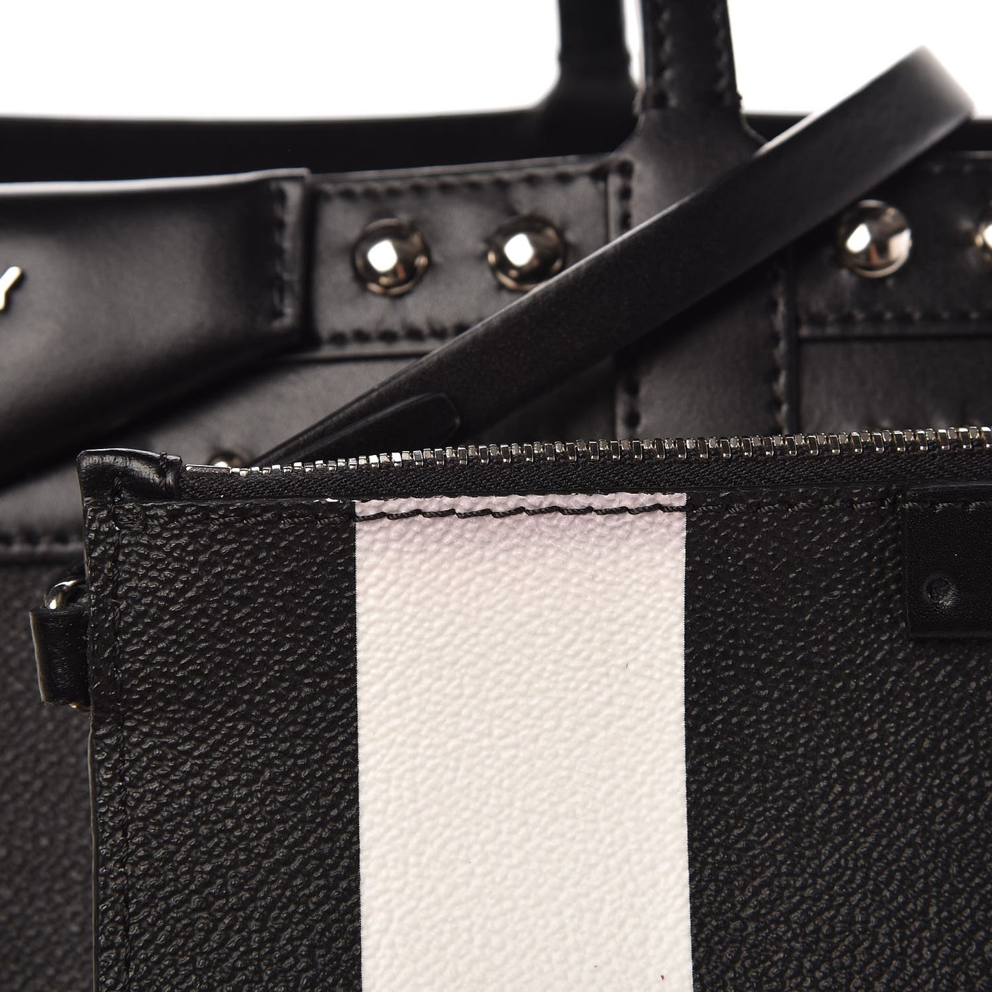 Coated Canvas Striped Large Antigona Tote Black White